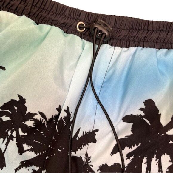 BoohooMAN Silky Tropical Palms Print Shorts Elastic Drawstring Waist Size Medium - Picture 2 of 11